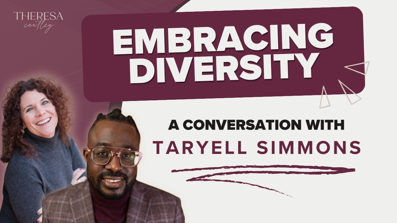 Two executives smile in a podcast studio, highlighting CEO leadership and diversity mentorship for professional growth.