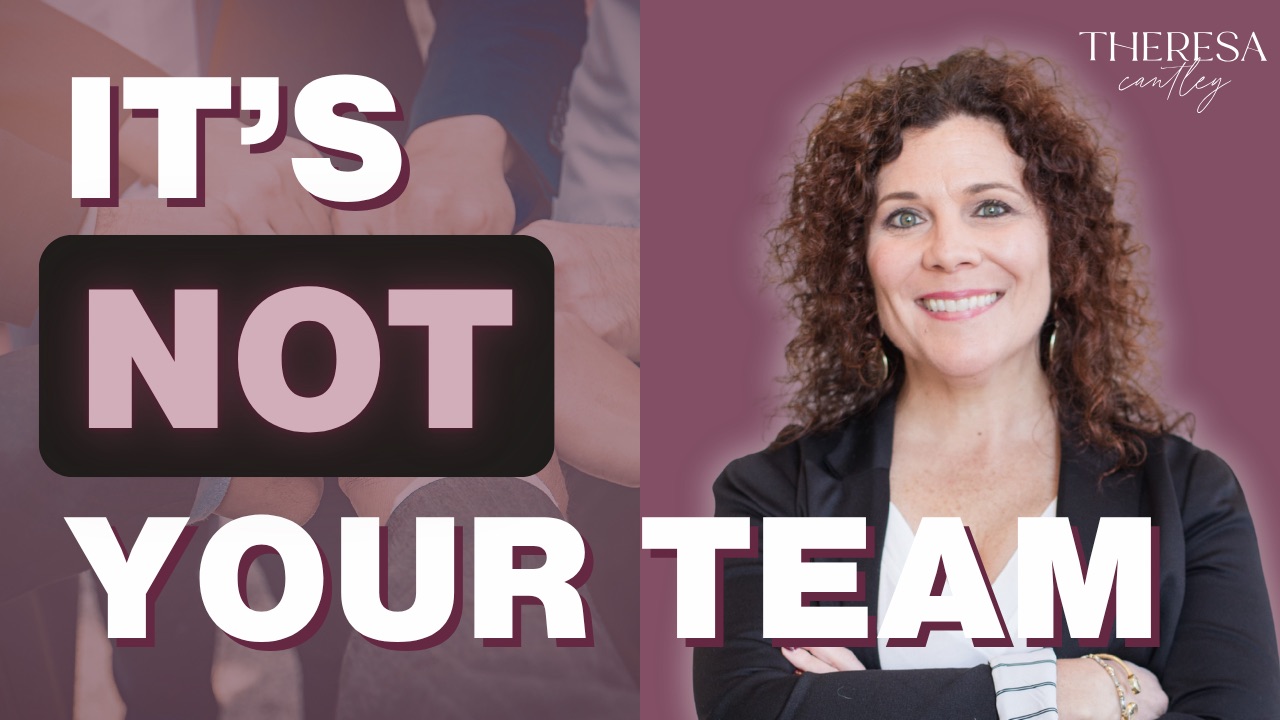 Mauve background with white letters reading Its's NOT your Team